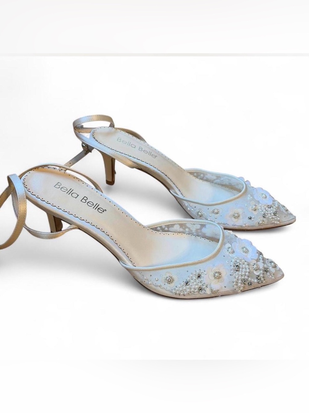 Bella Belle Rosa Floral Pearl beaded wedding heels. Size 8.5 - Picture 3 of 7